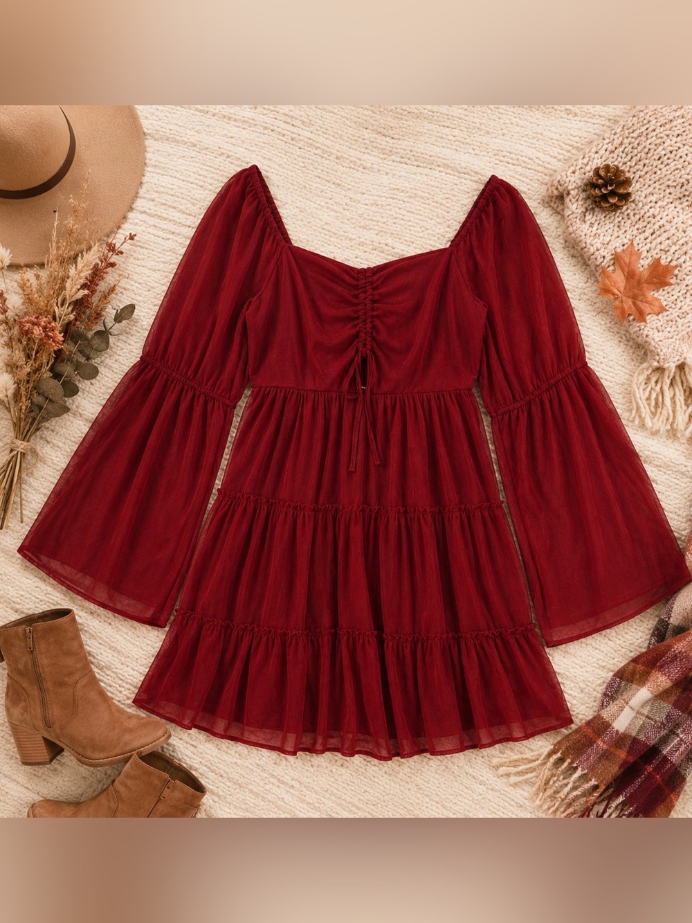 Cloud Ten Rust Red Ruffled Dress - Size S NWOT